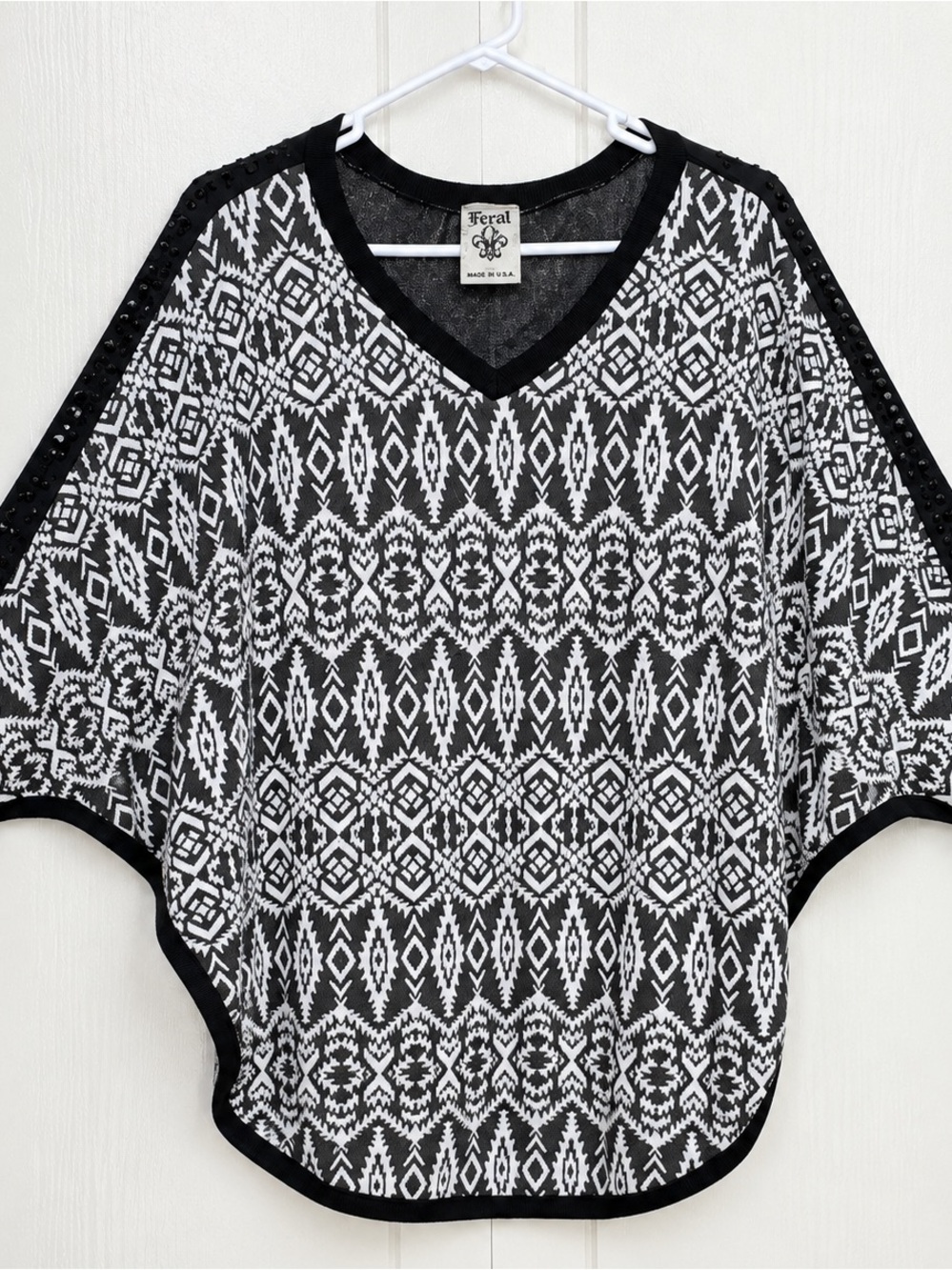 Vocal Black & White Aztec V-Neck Sweater